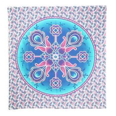 HomeRoots 88" X 84" Pink Sky Blue And White Floral Cotton Hanging Tapestry