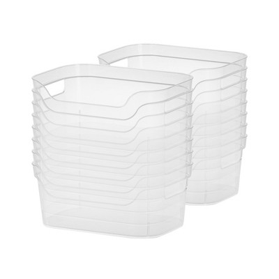 Sterilite 9.5 x 6.5 x 4 Inch Small Open Scoop Front Clear Storage Bin with Comfortable Carry Through Handles for Household Organization