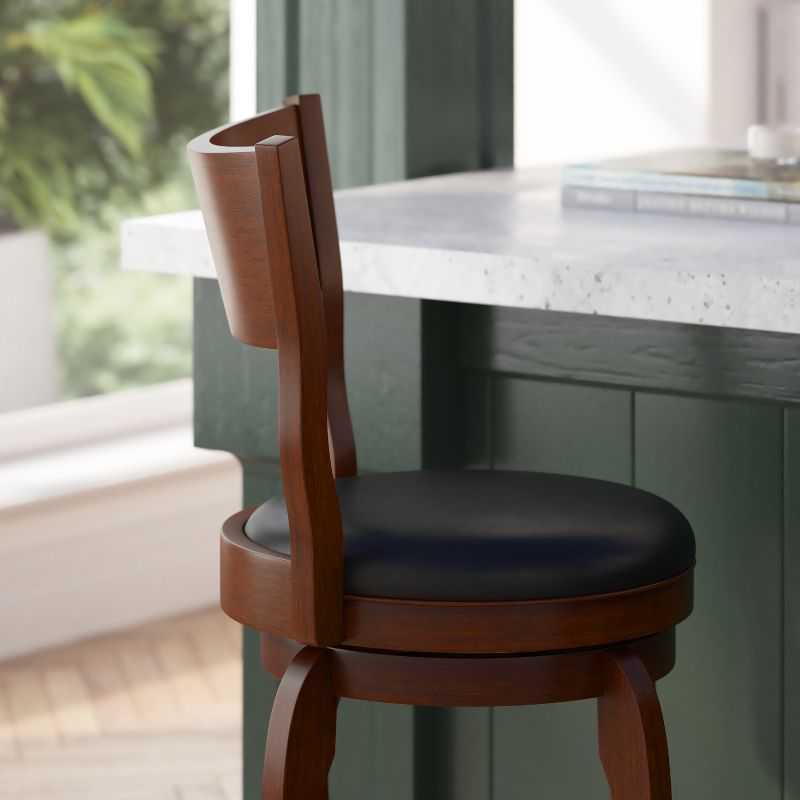 Merrick Lane 24" Classic Wooden Open Back Swivel Counter Height Pub Stool with Upholstered Padded Seat and Integrated Footrest, 6 of 13