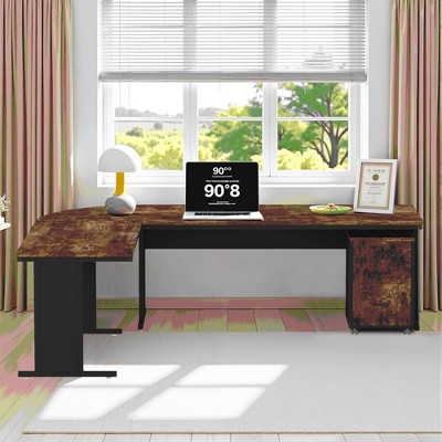 MAYEERTY 83" L-Shaped Desk, Industrial Corner Executive Desk with Mobile File Cabinet