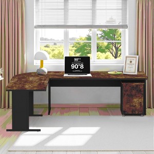 MAYEERTY 83" L-Shaped Desk, Industrial Corner Executive Desk with Mobile File Cabinet - 1 of 4