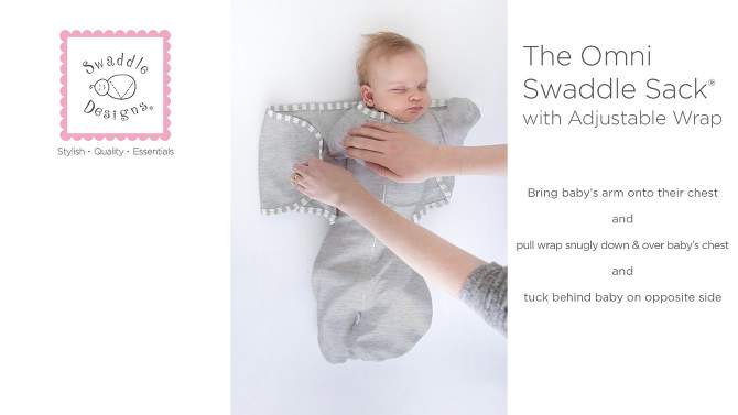 Omni Swaddle Wrap &#38; Arms up Sleeves &#38; Mitten Cuffs - Heathered Gray with Stripe Trim 0-3 Months, 2 of 9, play video