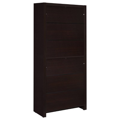 Transitional Skylar 70.75" Cappuccino Wood Bookcase with Storage Drawer