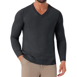 INSPIRE CHIC Men's Long Sleeve V-neck Solid Color Knitted Pullover Sweater - 1 of 4
