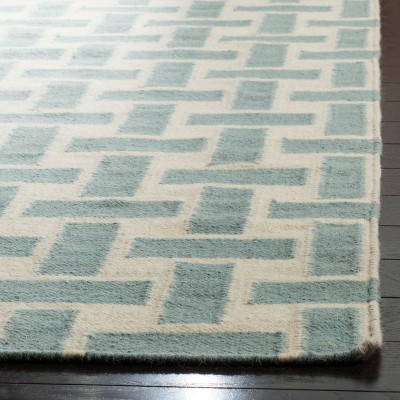 Handwoven Turquoise & Ivory Geometric Wool Area Rug, 3' x 5'