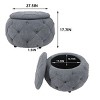27.5" Burlap Large Round Tufted Storage Ottoman Button Storage Ottoman For Living Room Bedroom-Cuddlewood - 4 of 4