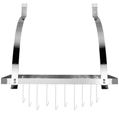 Sorbus Wall Mount Pot Rack with Hooks - Chrome