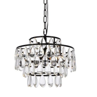 Mila Black Iron and Crystal Pendant Light with Adjustable Chain