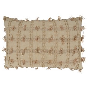 16"x24" Oversized Striped Fringe Lumbar Pillow Cover: Cotton Blend, Zipper Closure - Saro Lifestyle - 1 of 3