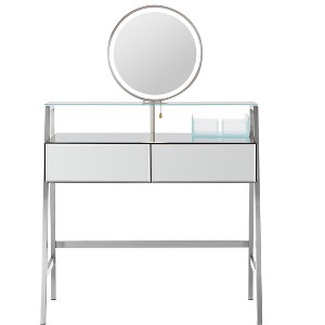 Gulches 33.9" Silver Mirrored Vanity Desk with Lighted Mirror Charging Station - 1 of 4