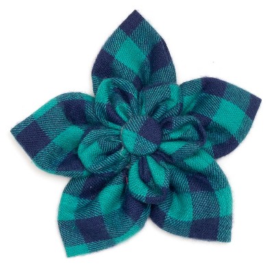 The Worthy Dog Green/Navy Buffalo Check Flower Adjustable Collar Accessory