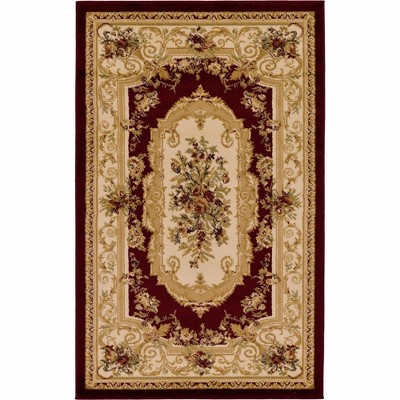 Burgundy Medallion Elegance Rug 3'3" x 5'3" Synthetic Rectangular Indoor