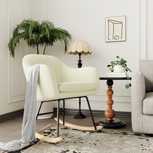 Nursery Rocking Chair, Upholstered Chenille Glider Rocker Chair, Modern Armchair With Wood Legs, Indoor Comfy Accent Chair Nursing Chairs - 1 of 4
