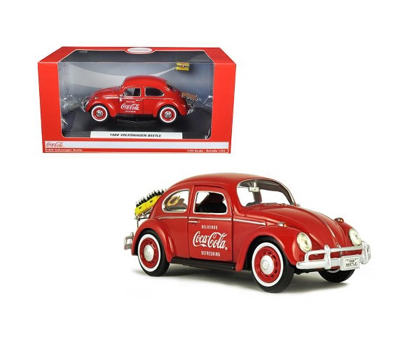 1966 Volkswagen Beetle "Coca Cola" with Rear Decklid Rack and 2 Bottle Cases 1/24 Diecast Model Car by Motorcity Classic