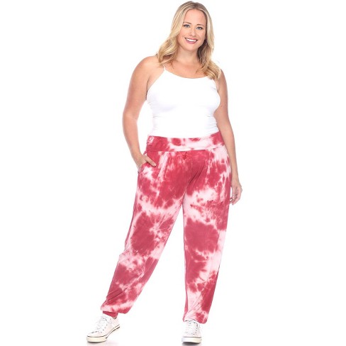 Women's Plus Size Tie Dye Harem Pants Red 3X - White Mark