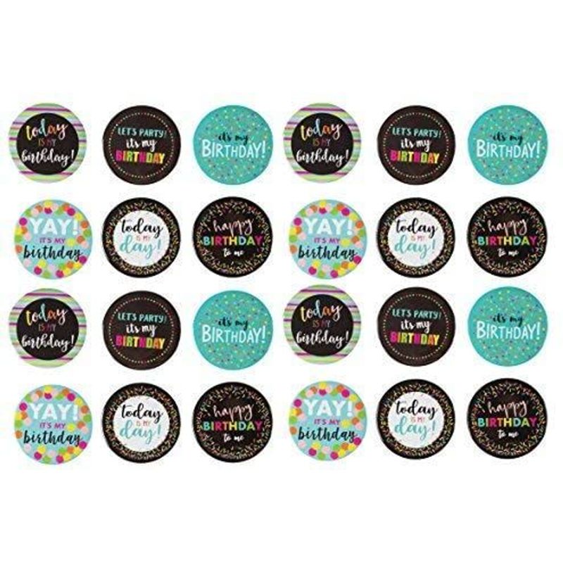 Blue Panda 24-Pack Pinback Buttons, Happy Birthday Pins Badges for Kids Party Supplies, Backpack and Tote Bag Badges, 6 Designs, 2.25 inches, 1 of 2