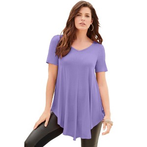 Roaman's Women's Plus Size V Neck Ultra Drape Swing Tunic - 1 of 2