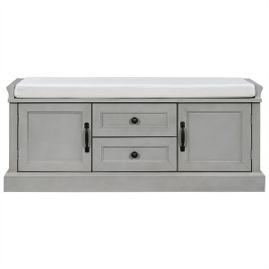 XINGHANZHENXUAN Entryway Storage Bench with 2 Drawers & 2 Cabinets, Shoe Bench with Removable Cushion - 1 of 4