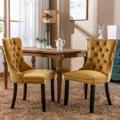Velvet Tufted Dining Chairs with Nailhead Trim, 2-Piece Upholstered Solid Wood Chair Set for Dining Room-The Pop Home