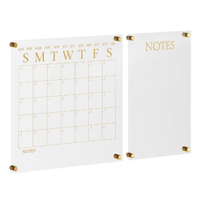 Clear Gold Acrylic Wall Calendar and Notes Board Set