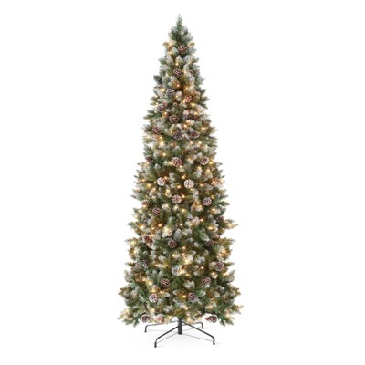 Pre-Lit Slim Xmas Tree with Warm White Lights, Pine Cones & Stand ¨C Perfect for Home, Party