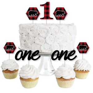 Big Dot of Happiness 1st Birthday Lumberjack - Channel the Flannel - Dessert Cupcake Toppers - Plaid First Birthday Party Clear Treat Picks - 24 Ct - 1 of 4