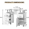 Acekool Manicure Table Nail Desk with Electric Dust Collector, 4 Drawers & Cabinet Storage, Lockable Wheels, Ergonomic White Nail Station - 2 of 4