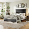 CLIHOME Dark Gray Upholstered Headboard Bed Frame with Charging Station and LED Lights, Wood Slats - 2 of 4