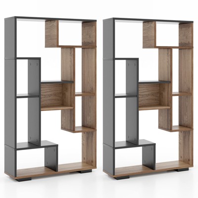 Tangkula 2pcs Geometric Bookshelf 47-Inch Bookcase w/ Multiple Open Shelves Anti-Tipping Devices Freestanding Book Storage Organizer White/Black