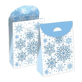 Big Dot of Happiness Blue Snowflakes - Winter Holiday Gift Favor Bags - Party Goodie Boxes - Set of 12