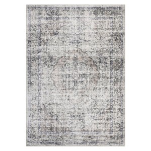 Vintage Distressed Floral Print Home Decor Rugs, Washable Non Slip Low Pile Retro Carpet for Bedroom Living Room - 1 of 4