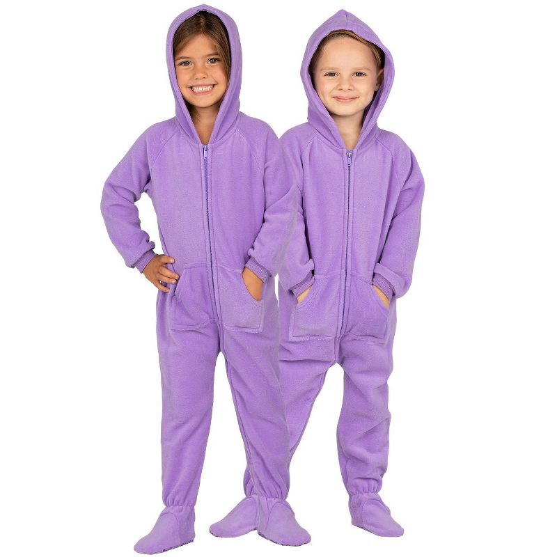 Footed Pajamas - Family Matching - Purple Rain Hoodie Fleece Onesie For Boys, Girls, Men and Women | Unisex, 1 of 6