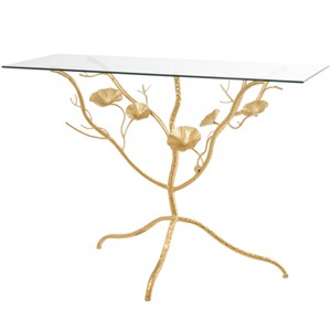 Olivia & May Metal Floral Branch Console Table with Glass Top Gold: No Assembly, Indoor Use, Contemporary Style - 1 of 4