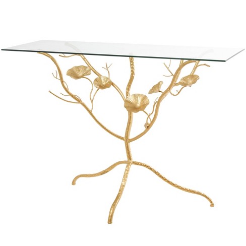 Olivia & May Metal Floral Branch Console Table with Glass Top Gold: No Assembly, Indoor Use, Contemporary Style - image 1 of 4