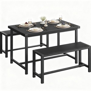 4-Person Dining Set with 2 Upholstered Benches - 43.5 inch Table, H-Frame Steel Base, 400lb Capacity, Space-Saving Design for Compact Spaces - 1 of 4