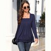 Women's Long Sleeve Tunic Tops - Plus Size Square Neck T-Shirt with Solid Color and Fall Lace Blouse,Navy - M - 4 of 4