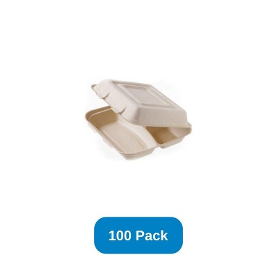 Responsible Products 9" x 9" x 3" Clamshell 3 Compartment Sugarcane - Pack of 100