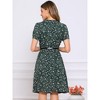 INSPIRE CHIC Women's Peter Pan Collar Tie Neck Short Sleeve A-Line Elegant Belted Floral Dress - 4 of 4