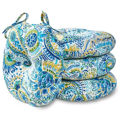 4pk 15" Baltic Paisley Outdoor Bistro Chair Cushions - Kensington Garden