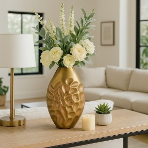 Decorative Textured Metal Vase for Livng Room Decor - Contemporary Home Accent Perfect for Bedroom, Office, and Tabletop Decor - 15", Bronze - 1 of 4