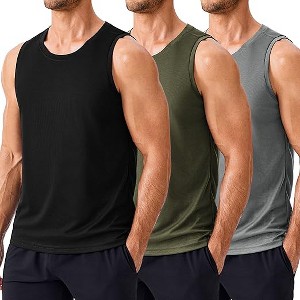 Pinspark Men's 3 Pack Workout Tank Tops Quick Dry Sleeveless Muscle Tee Gym Bodybuilding Fitness Shirts for Men Army Green/Black/Light Grey M - 1 of 4
