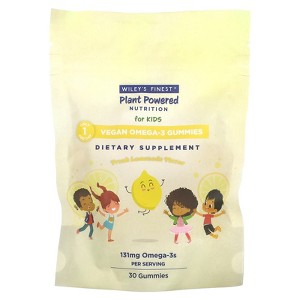 Wiley's Finest Plant Powered Nutrition, Vegan Omega-3 Gummies, For Kids, Fresh Lemonade, 131 mg, 30 Gummies - 1 of 2