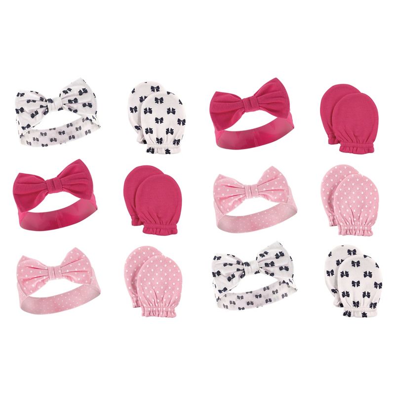 Hudson Baby Infant Girl 12Pc Headband and Scratch Mitten Set, Bows, 0-6 Months, 1 of 3