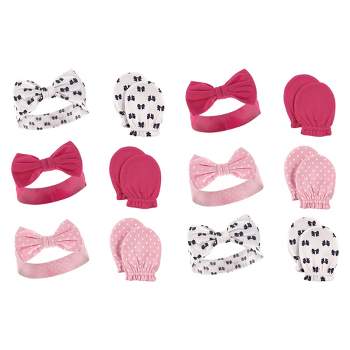 Hudson Baby Infant Girl 12Pc Headband and Scratch Mitten Set, Bows, 0-6 Months