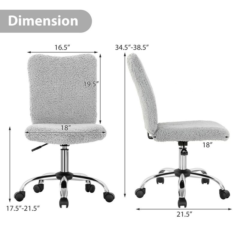 Costway Armless Faux Fur Leisure Office Chair Adjustable Swivel Task Chair, 3 of 11