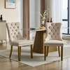 Gulches Beige Velvet Lion Head Pull Ring Tufted Nailhead Trim Golden Wooden Leg Solid Wood Mid Century Modern Dining Chair Set of 2 - 2 of 4