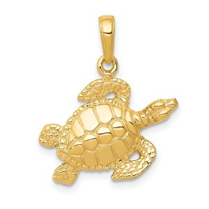 Black Bow Jewelry 14k Yellow Gold 20mm Textured Sea Turtle Pendant - 1 of 4