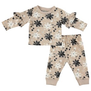 Chick Pea Baby Girl Layette Long Sleeve Newborn bodysuit and Pants Jogger Set - 1 of 4