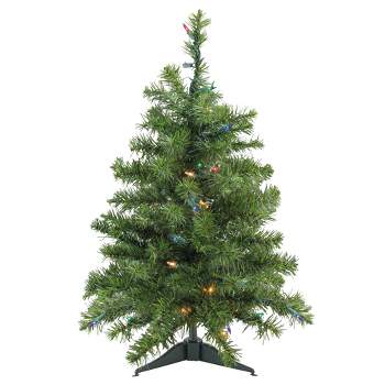 Northlight 2' Pre-Lit Medium Canadian Pine Artificial Christmas Tree- Multi Lights, Green Wire