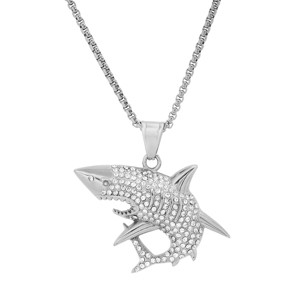 Steeltime Men's stainless steel and simulated diamonds shark pendant. Color Options: Silver, Gold - 1 of 4